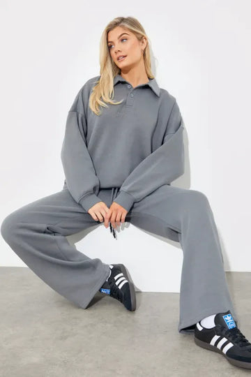 Jersey Emroidered Wide Leg Jogger